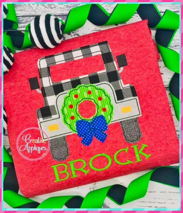 Bean Stitch Jeep Wreath Applique Design