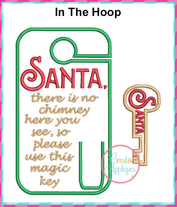 In The Hoop Santa Key Door Hanger Embroidery Design - Image 2