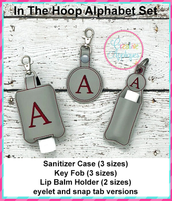 In The Hoop Alphabet Sanitizer Case, Lip Balm Holder, Key Fob Set - Image 11