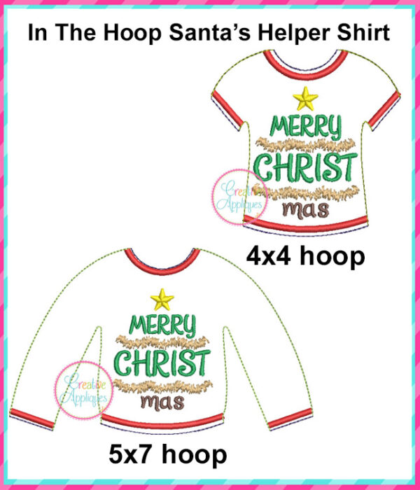 In The Hoop Merry Christmas Santa's Helper Shirt Design - Image 2