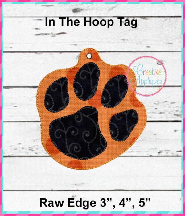 In The Hoop Paw Print Raw Tag Embroidery Design