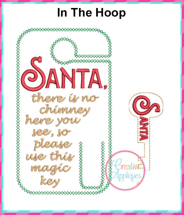 In The Hoop Santa Key Door Hanger Raw Edge Embroidery Design - Image 2