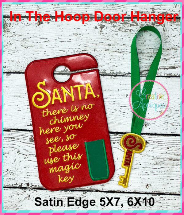 In The Hoop Santa Key Door Hanger Embroidery Design