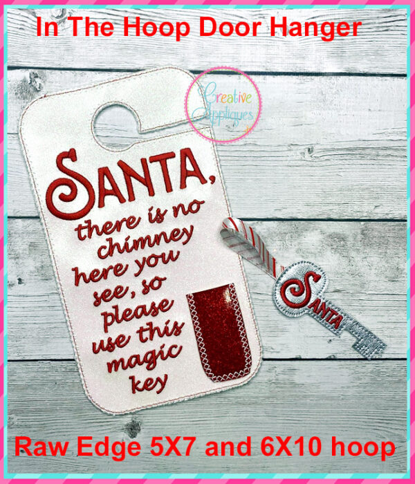 In The Hoop Santa Key Door Hanger Raw Edge Embroidery Design - Image 3