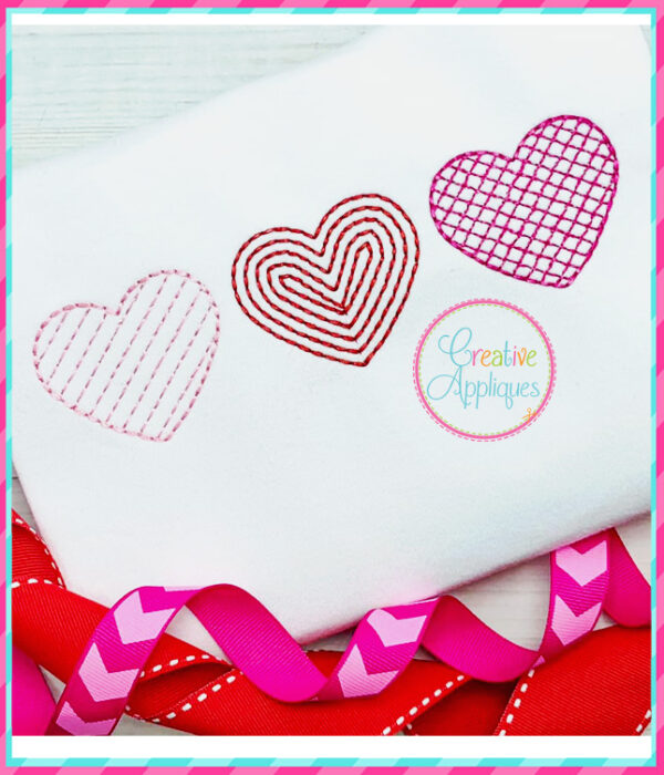 3 Stitch Hearts Embroidery Design