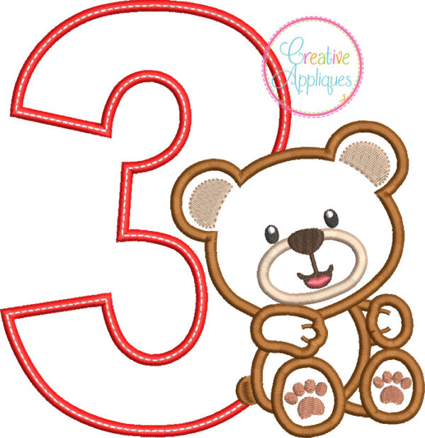 Boy Bear 3 Applique Design - Image 2