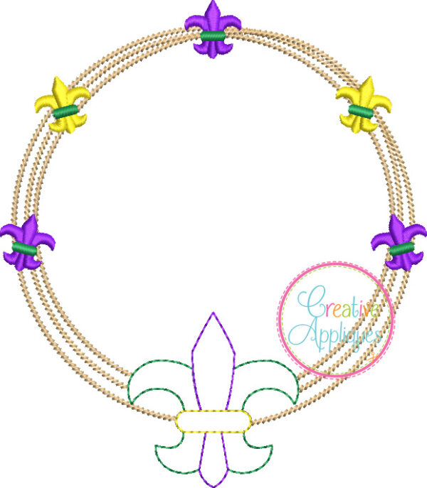 Bean Stitch Fleur De Lis Scribble Frame Applique Design - Image 2