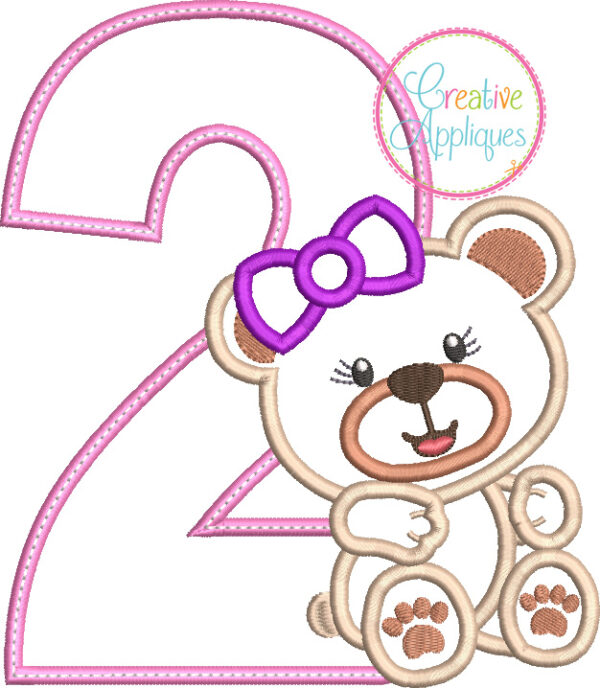 Girl Bear 2 Applique Design - Image 2