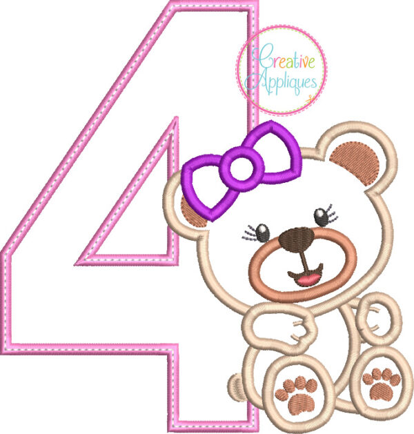 Girl Bear 4 Applique Design - Image 2