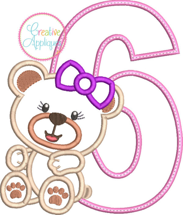 Girl Bear 6 Applique Design - Image 2