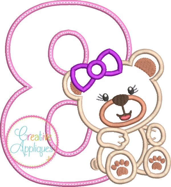 Girl Bear 8 Applique Design - Image 2