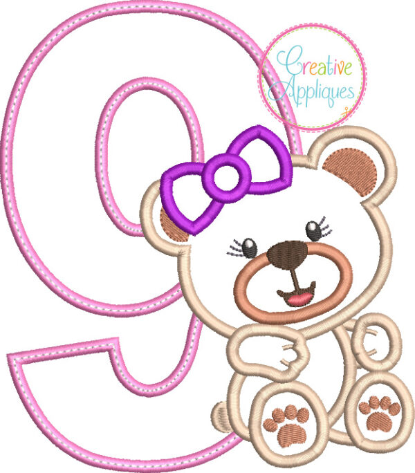 Girl Bear 9 Applique Design - Image 2