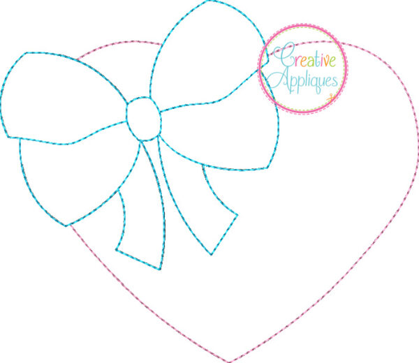 Bean Stitch Heart Big Bow Applique Design - Image 2