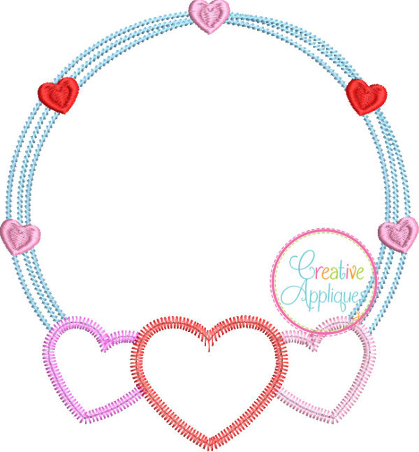 Zigzag Stitch Hearts Scribble Frame Applique Design - Image 2