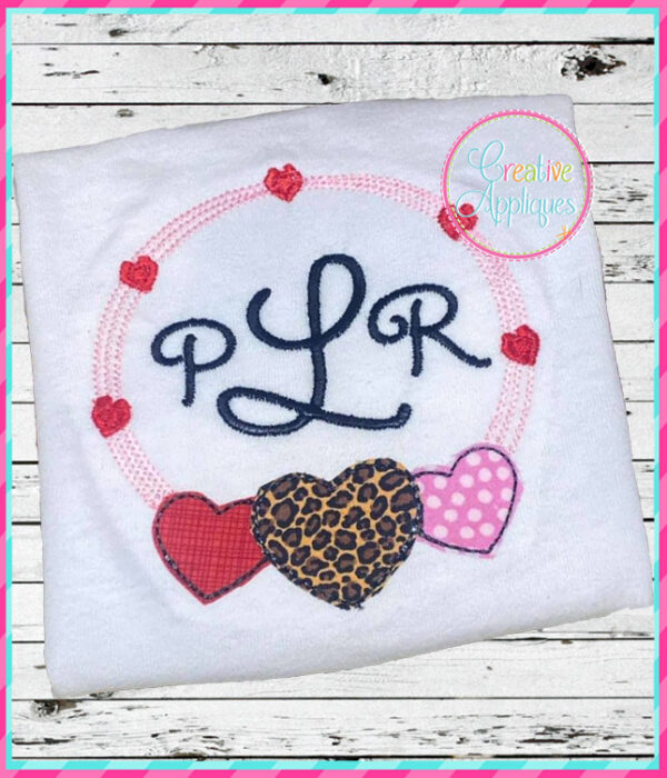 Bean Stitch Hearts Scribble Frame Applique Design