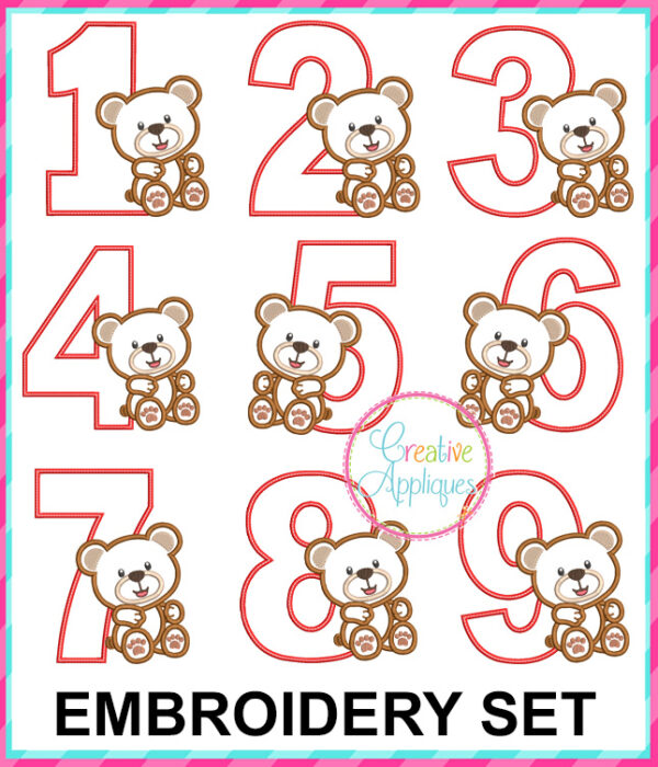 Boy Bear Numbers Applique Design Set