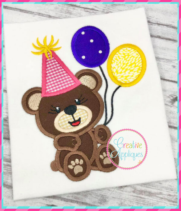 Girl Birthday Bear Applique Design - Image 3