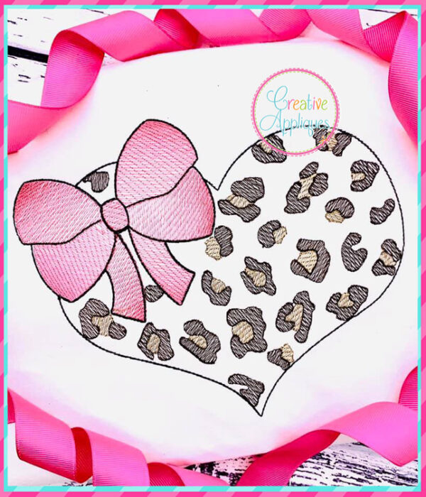 Sketch Stitch Cheetah Heart Embroidery Design