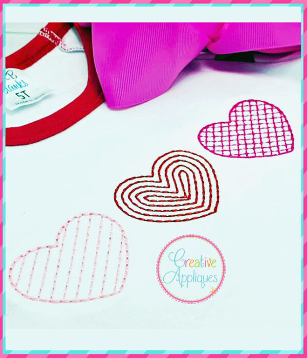 3 Stitch Hearts Embroidery Design - Image 2