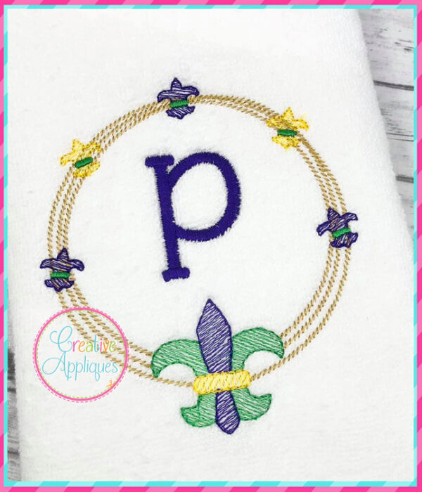 Sketch Stitch Fleur De Lis Scribble Frame Embroidery Design