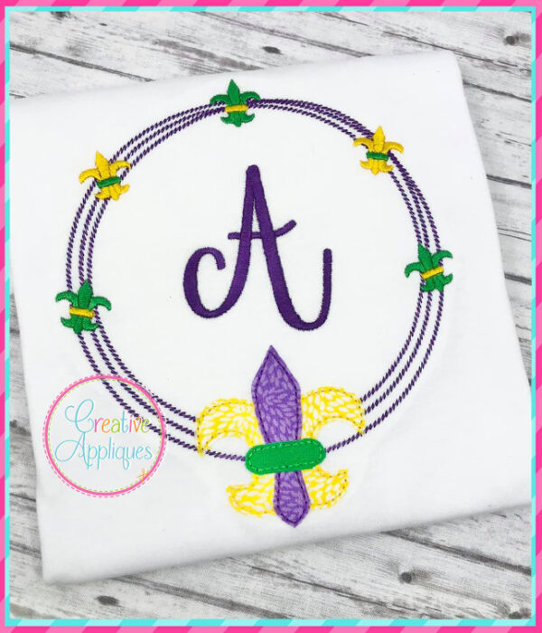 Bean Stitch Fleur De Lis Scribble Frame Applique Design