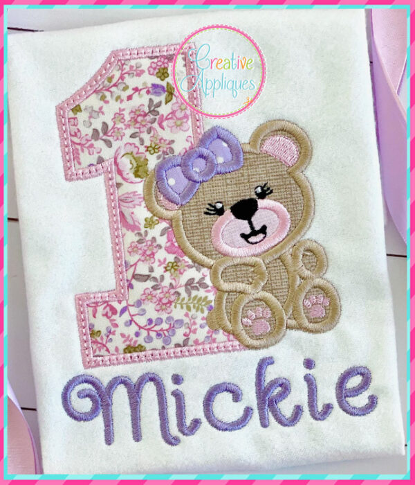 Girl Bear 1 Applique Design - Image 3