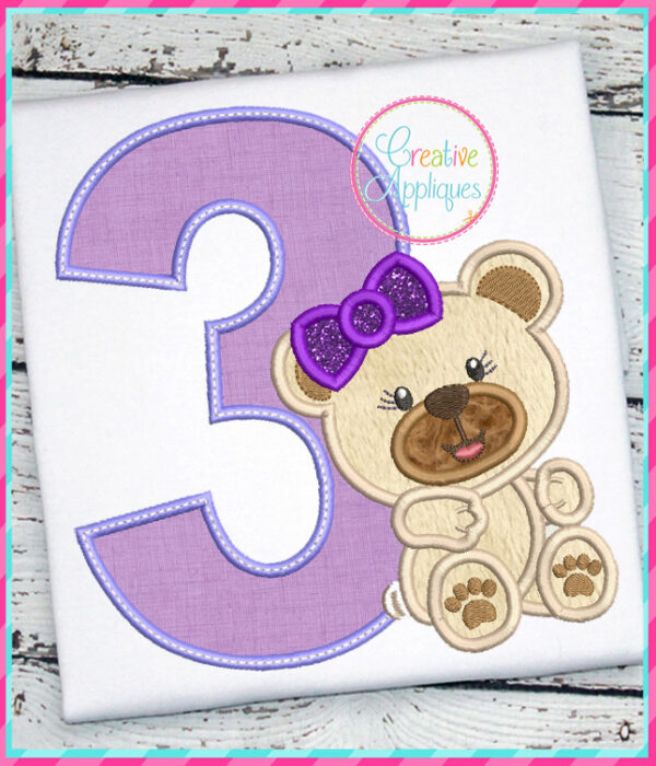 Girl Bear Numbers Applique Design Set - Image 4