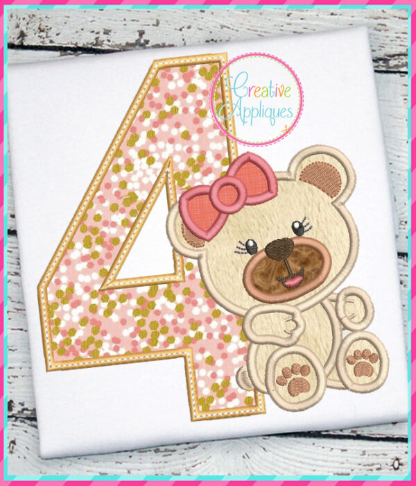 Girl Bear Numbers Applique Design Set - Image 5