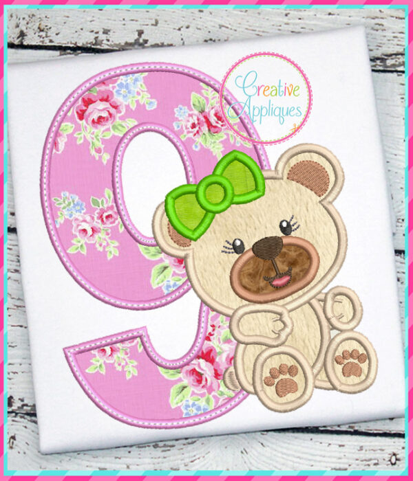 Girl Bear Numbers Applique Design Set - Image 10