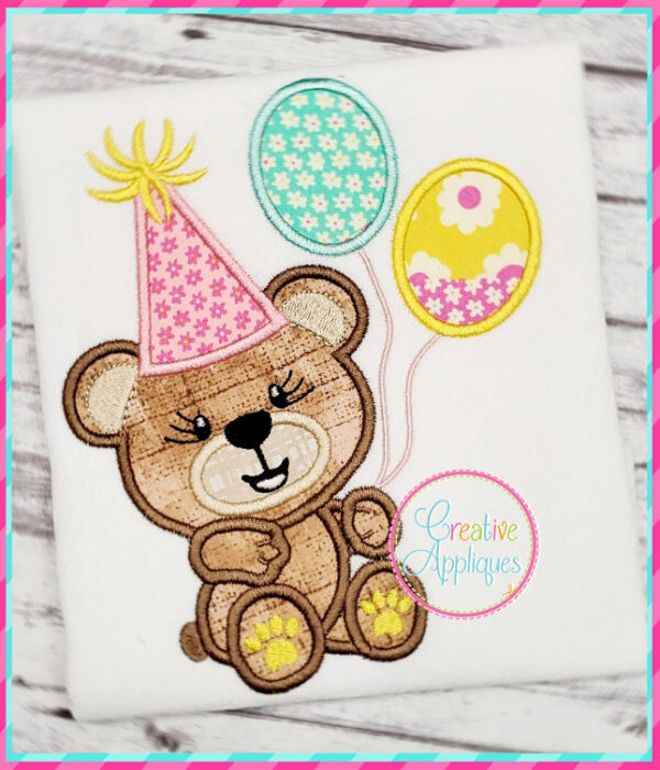 Girl Birthday Bear Applique Design