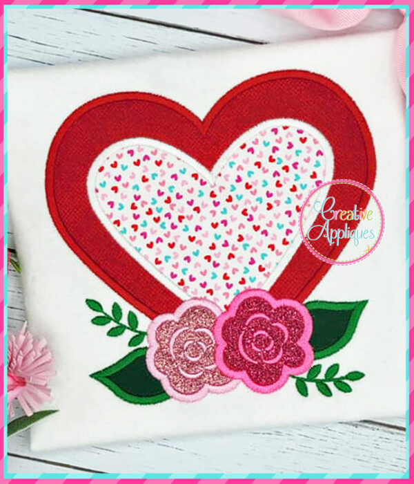 Heart Flowers Applique Design