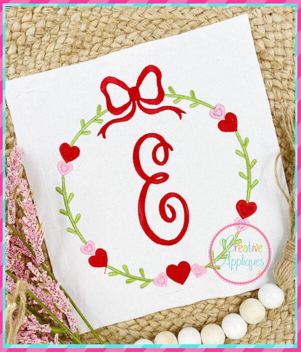 Hearts Bow Wreath Embroidery Design