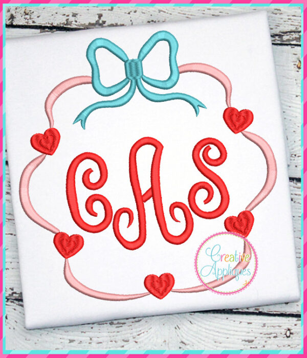 Hearts On Bow Frame Embroidery Design