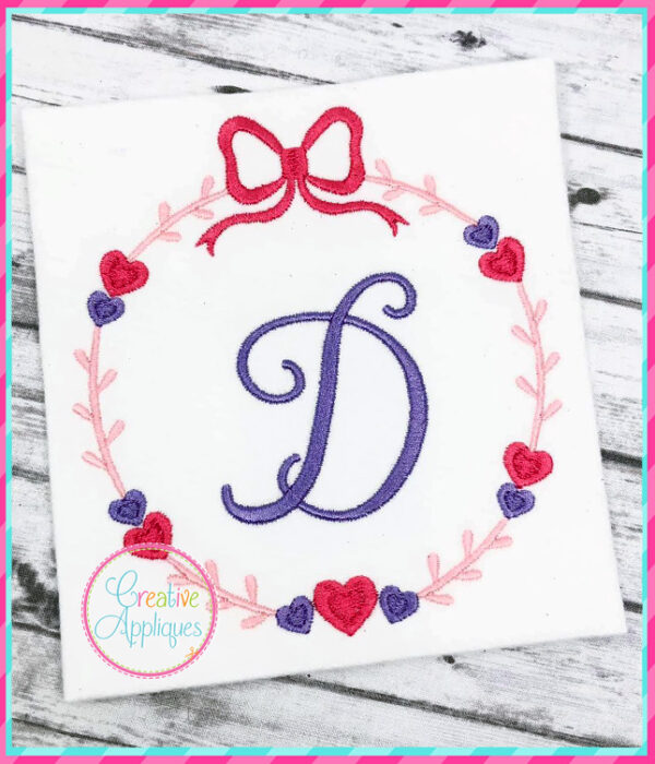 Hearts Bow Wreath Embroidery Design - Image 2