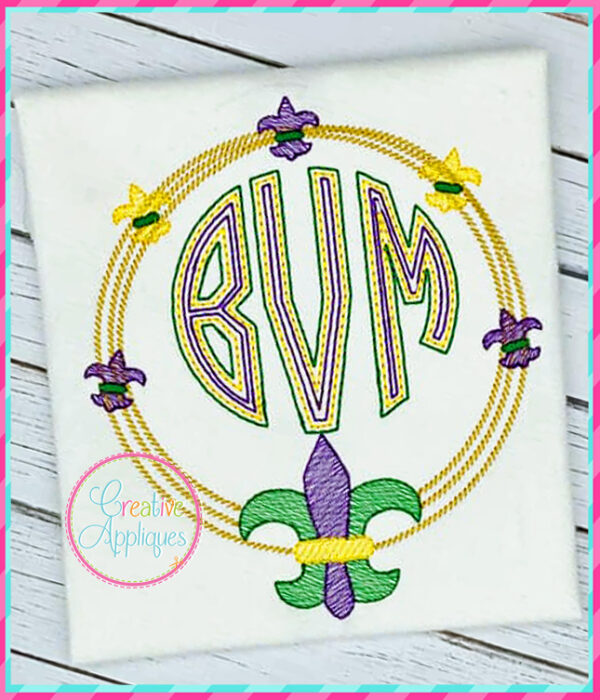 Sketch Stitch Fleur De Lis Scribble Frame Embroidery Design - Image 2