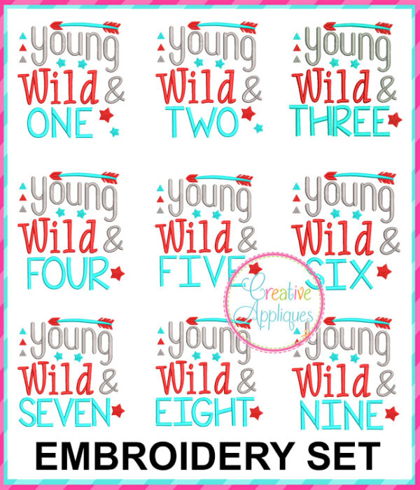 Boy Young Wild and Birthday Embroidery Design Set