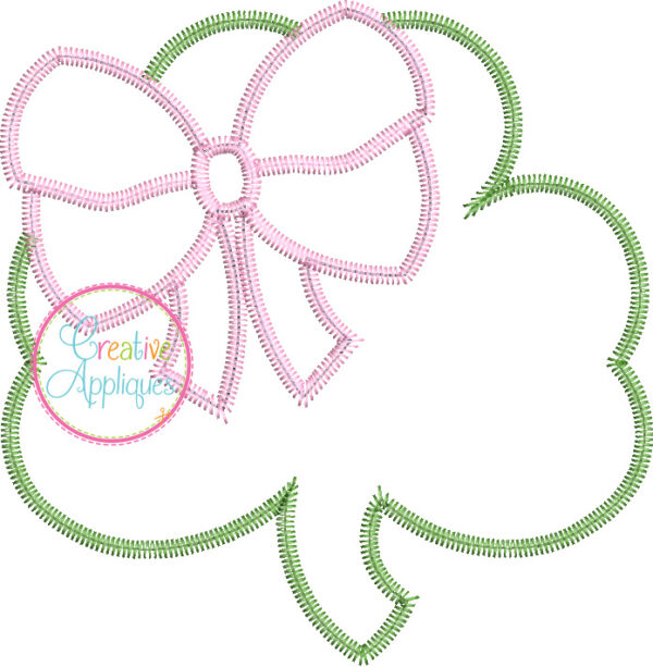 Zigzag Stitch Clover Big Bow Applique Design - Image 2