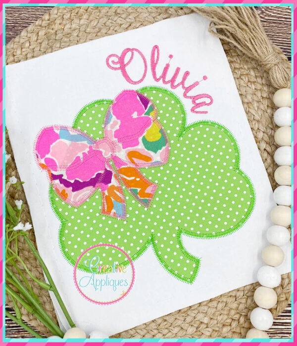 Zigzag Stitch Clover Big Bow Applique Design