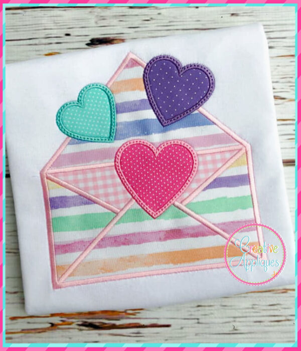 Envelope Hearts Applique Design