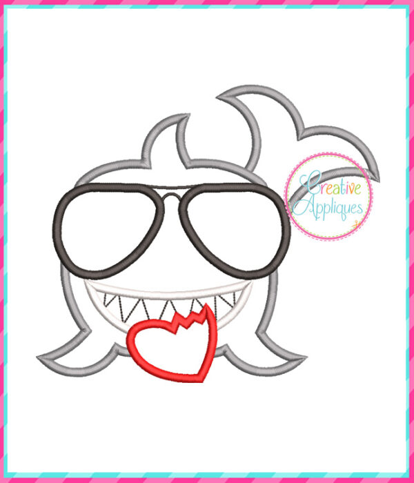 Shark Sunglasses Heart Applique Design - Image 2