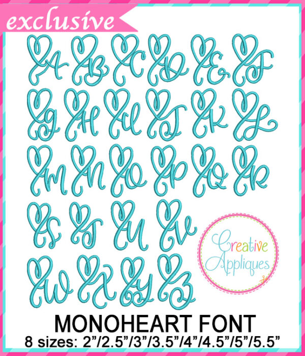 Monogram Heart Embroidery Font - Image 2