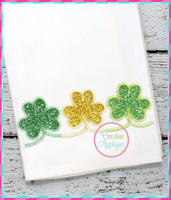 Zigzag Stitch Linked Clovers Applique Design