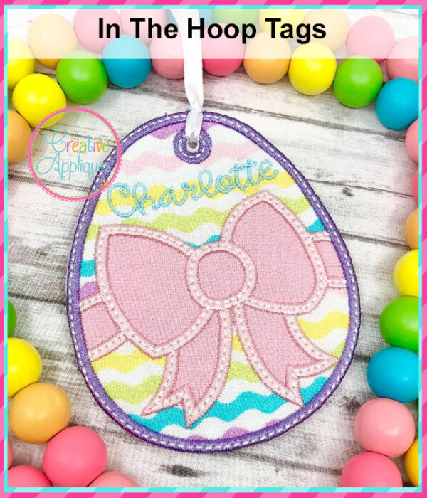 In The Hoop Egg Bow Tag Design - Image 2