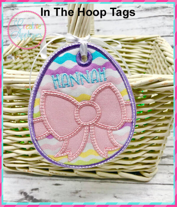 In The Hoop Egg Bow Tag Design