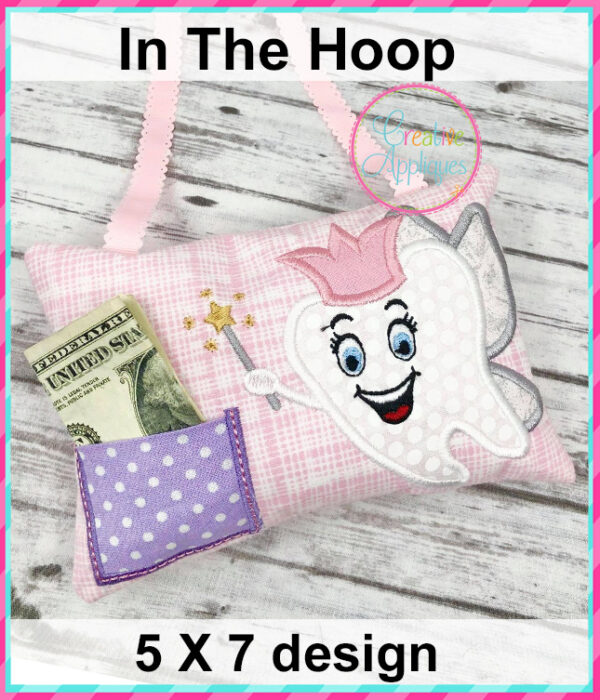 In The Hoop Girl Tooth Fairy Pillow Design 5x7 - Image 2