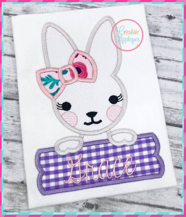 Girl Rabbit Bow Frame Applique Design