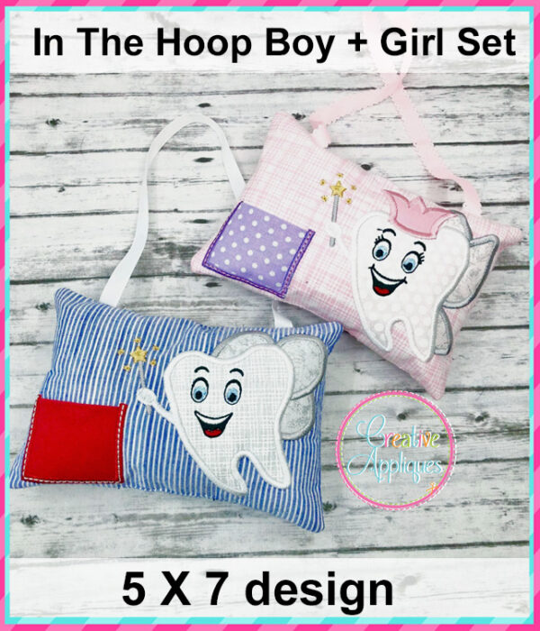 In The Hoop Boy + Girl Tooth Fairy Pillow Design Set 5X7