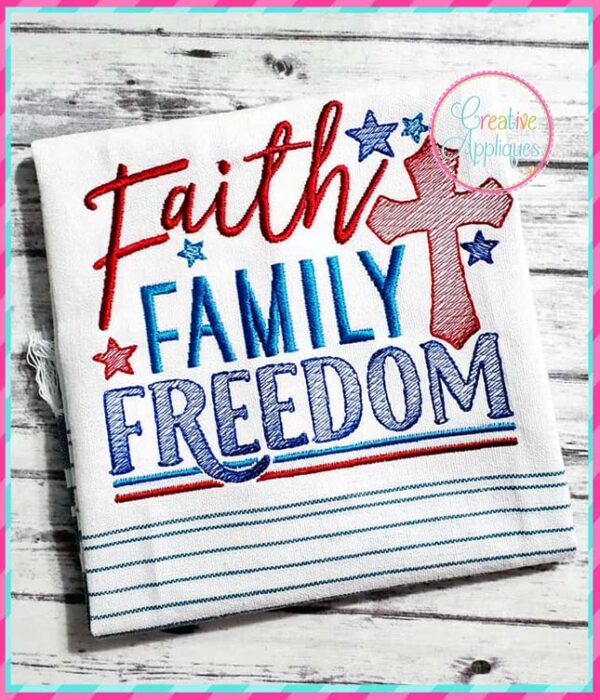 Faith Family Freedom Embroidery Design Sketch Stitch - Image 2