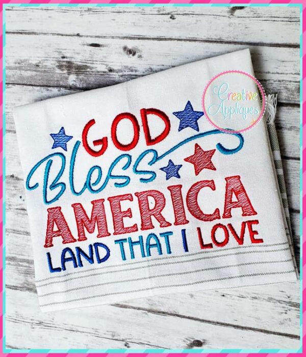 God Bless America Embroidery Design Sketch Stitch - Image 2