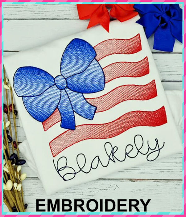 Sketch Stitch Bow Flag Embroidery Design